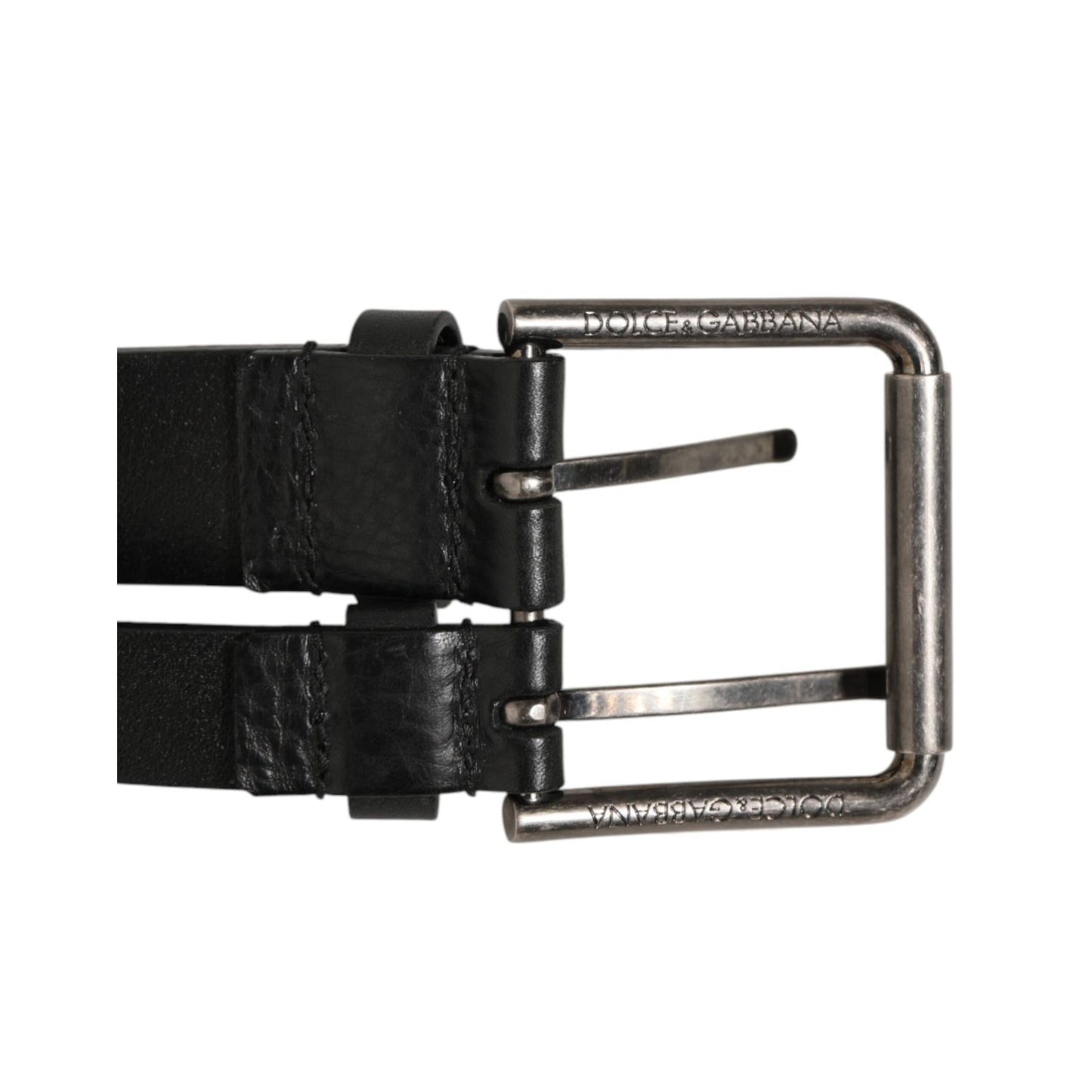 Dolce & Gabbana Black Double Strap Leather Silver Buckle Belt