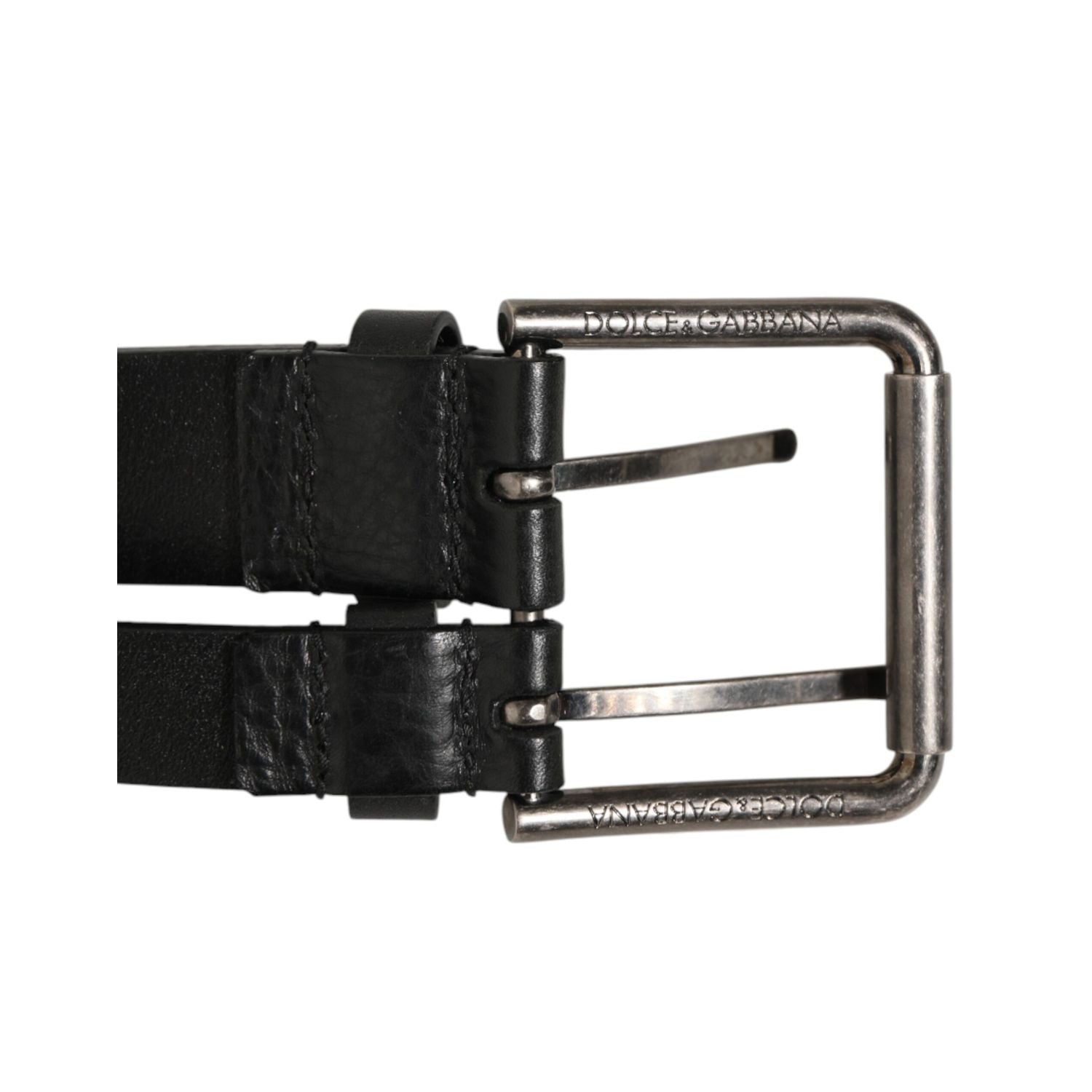 Dolce & Gabbana Black Double Strap Leather Silver Buckle Belt