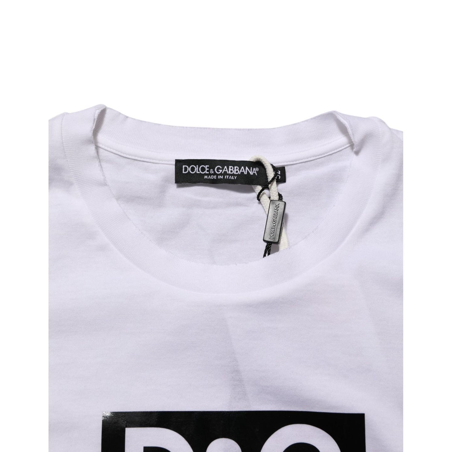 Dolce & Gabbana White Logo Print Cotton Crew Neck T-shirt