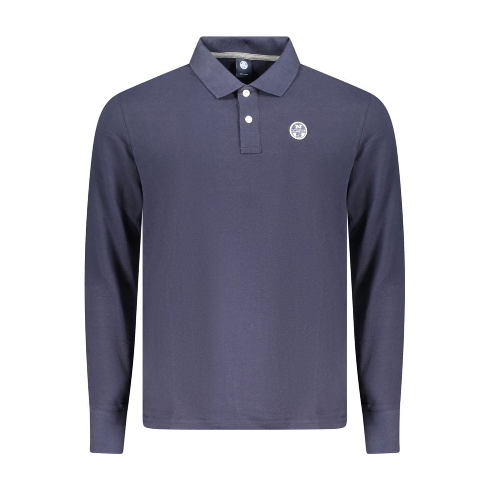 North Sails Blue Cotton Polo Shirt with long sleeves, 2 buttons, logo applique