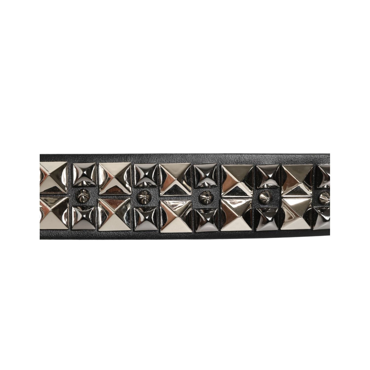 Dolce & Gabbana Black Calf Leather Studded Silver Buckle Belt