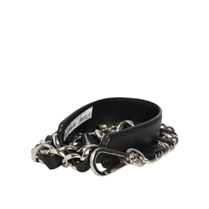 Dolce & Gabbana Black Leather Silver Chain Bag Accessory Shoulder Strap