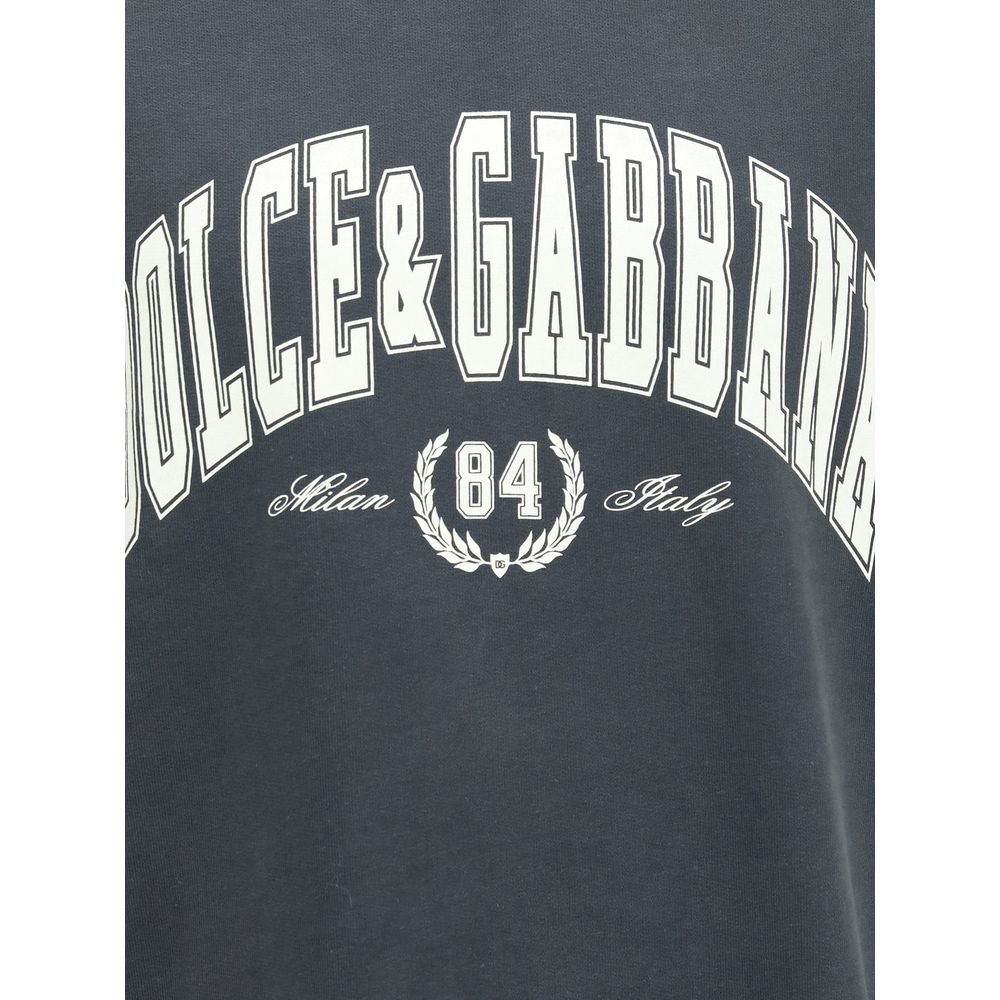 Dolce & Gabbana Gray Cotton T-Shirt with front print detail, ribbed crew neck, and short sleeves for AW25 season fashion.