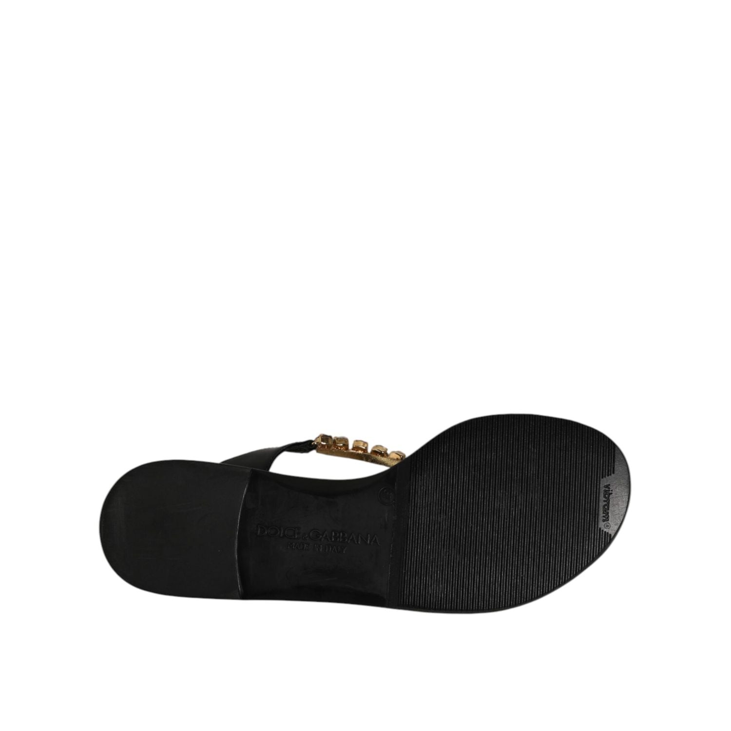 Dolce & Gabbana Black Crystals Flats Sandals Beachwear Shoes