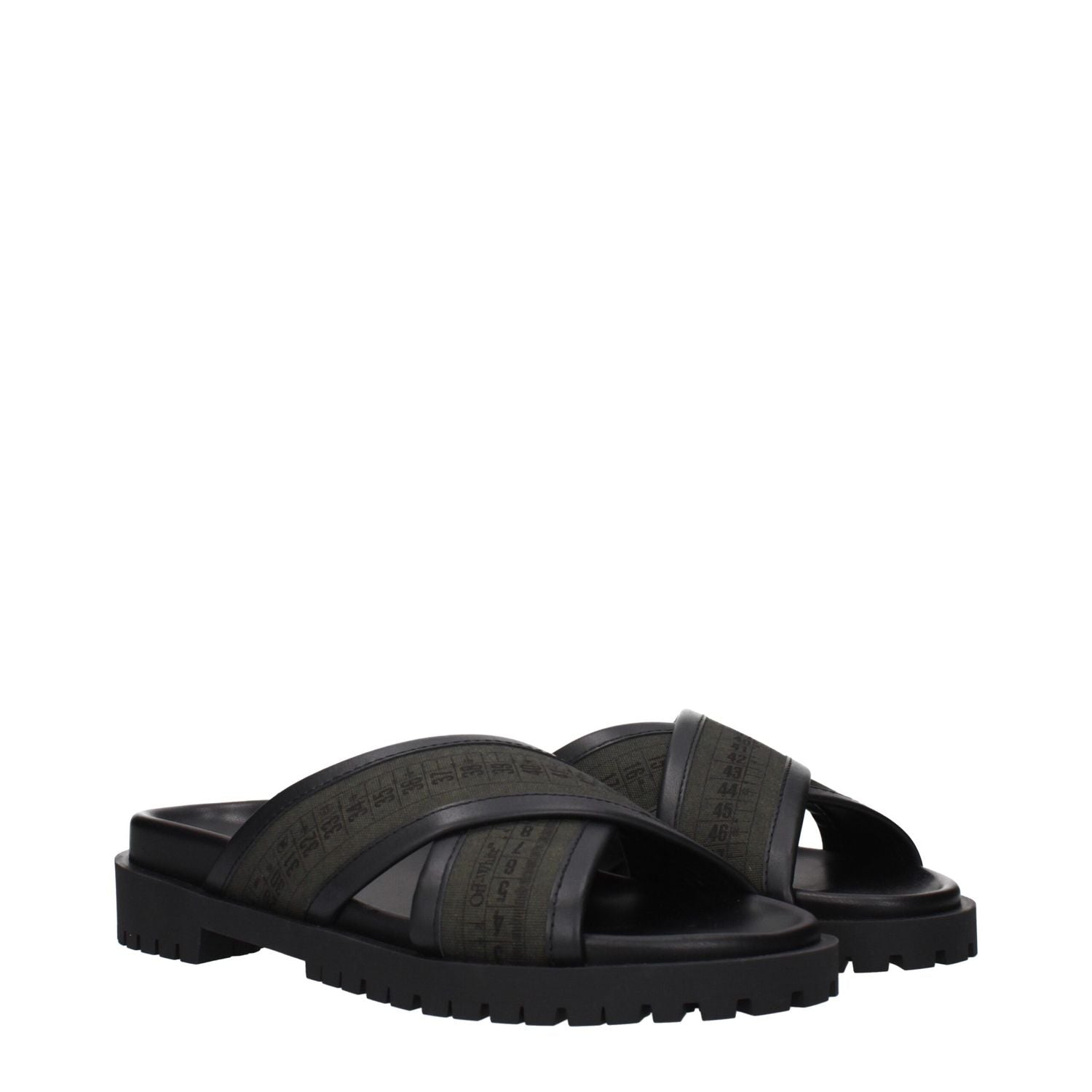 Off-White Green Fabric Flat Sandals