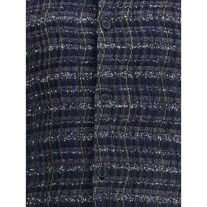 Missoni Blue Viscose Coat featuring exclusive check wave pattern with lamé highlights, showcasing sophisticated design and craftsmanship.