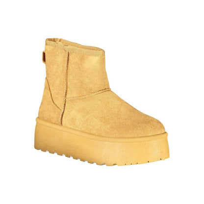 Laura Biagiotti Brown Polyester Women Boot with 4cm wedge, showcasing sophistication and comfort for the modern woman's fashion.