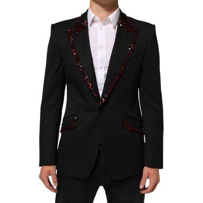 Dolce & Gabbana Black SICILIA Crystal Embellished Men Blazer