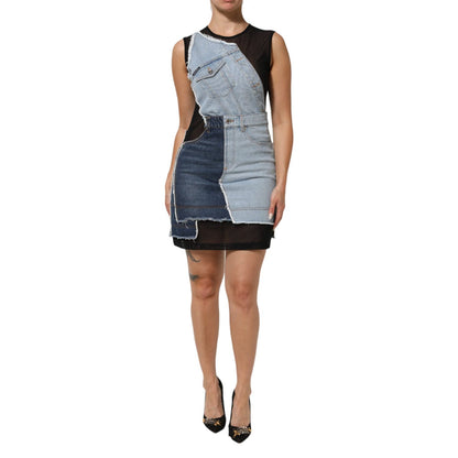 Dolce & Gabbana Blue Nylon Patchwork Denim Sheath Mini Dress