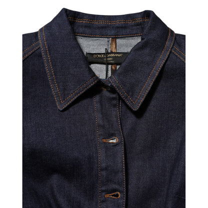 Dolce & Gabbana Dark Blue Cotton Collared Denim Coat Jacket