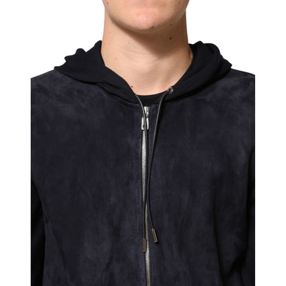 Dolce & Gabbana Black Leather Full Zip Hooded Blouson Jacket