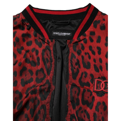 Dolce & Gabbana Red Leopard Print Full Zip Bomber Men Jacket