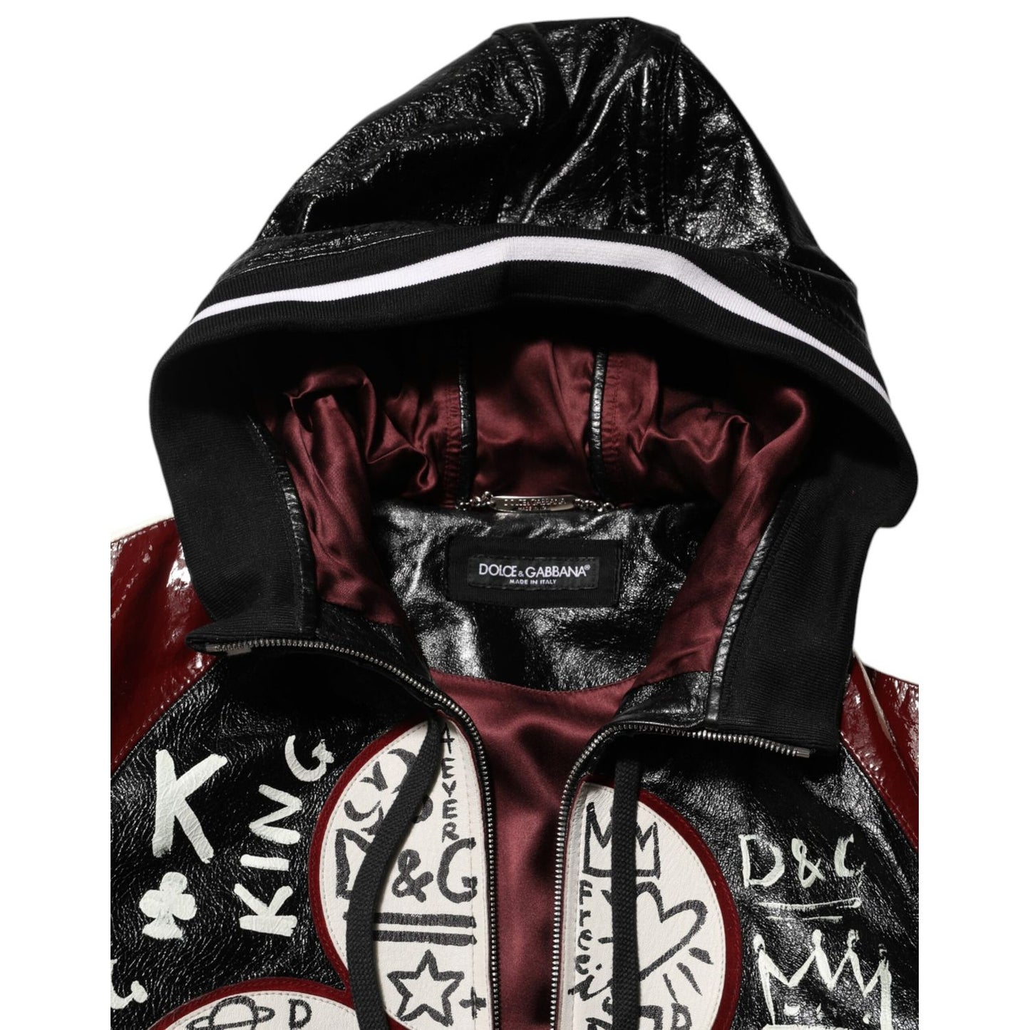 Dolce & Gabbana Multicolor Hooded Leather DG King Men Biker Jacket