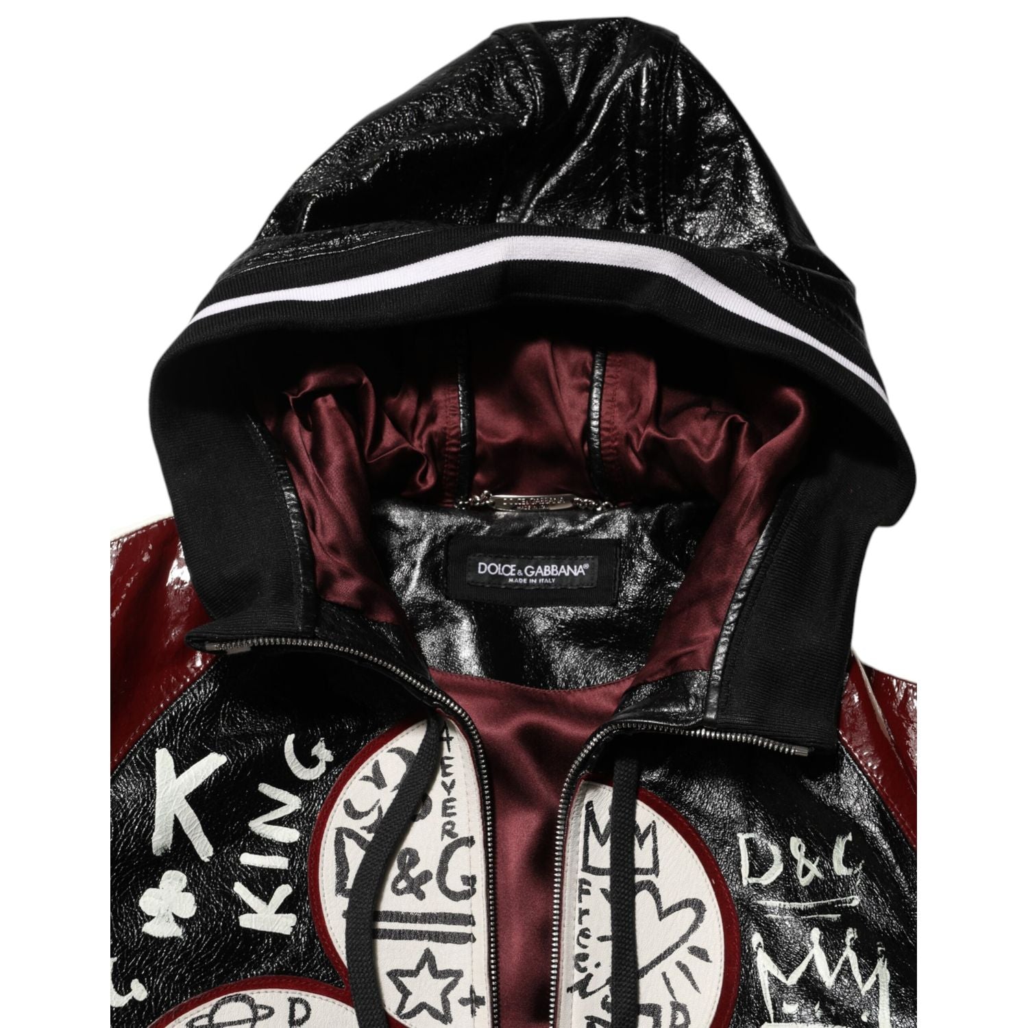 Dolce & Gabbana Multicolor Hooded Leather DG King Men Biker Jacket