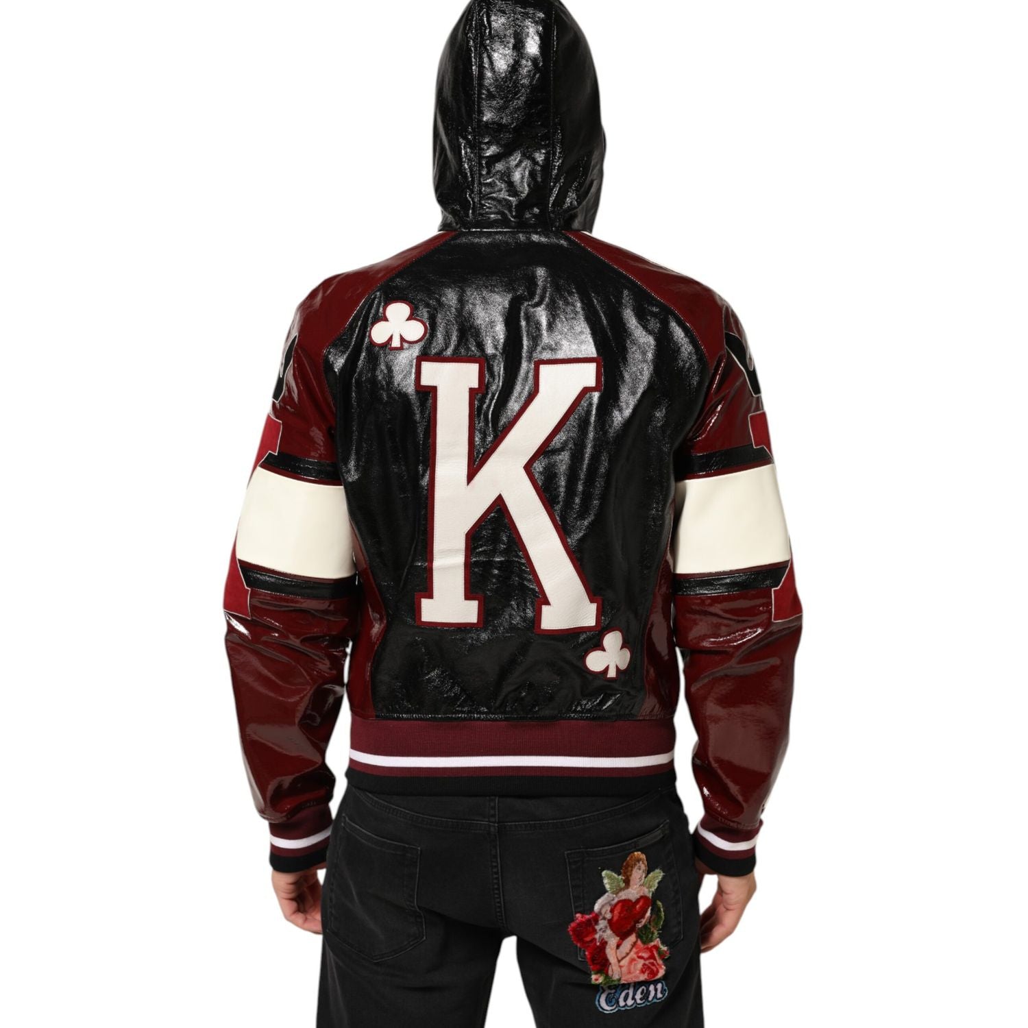 Dolce & Gabbana Multicolor Hooded Leather DG King Men Biker Jacket