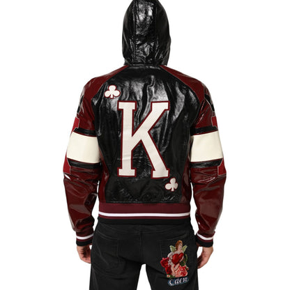 Dolce & Gabbana Multicolor Hooded Leather DG King Men Biker Jacket