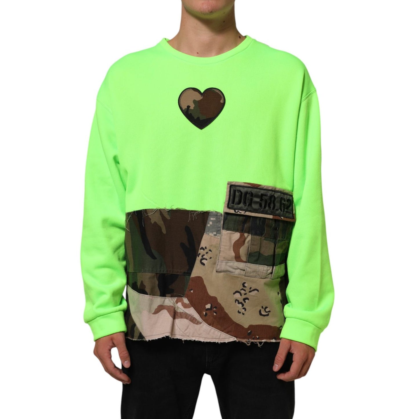 Dolce & Gabbana Green Patchwork Heart Men Sweatshirt Sweater