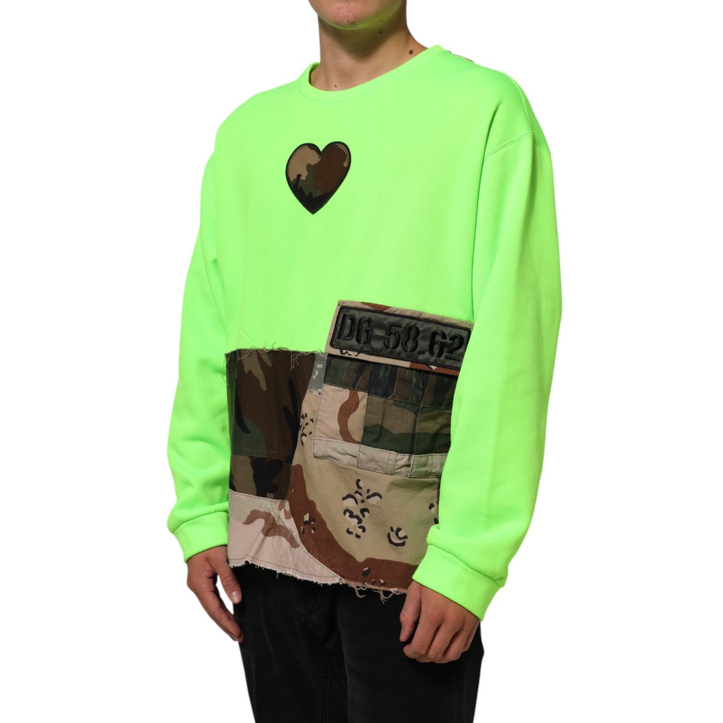 Dolce & Gabbana Green Patchwork Heart Men Sweatshirt Sweater