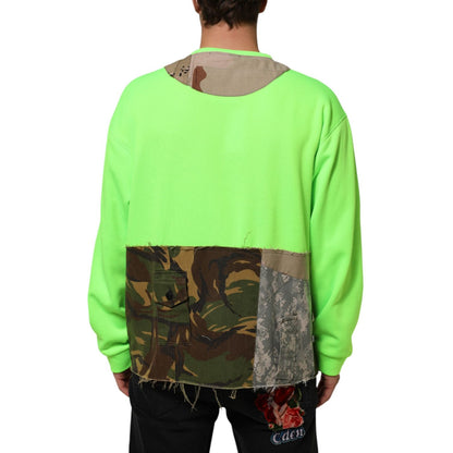 Dolce & Gabbana Green Patchwork Heart Men Sweatshirt Sweater