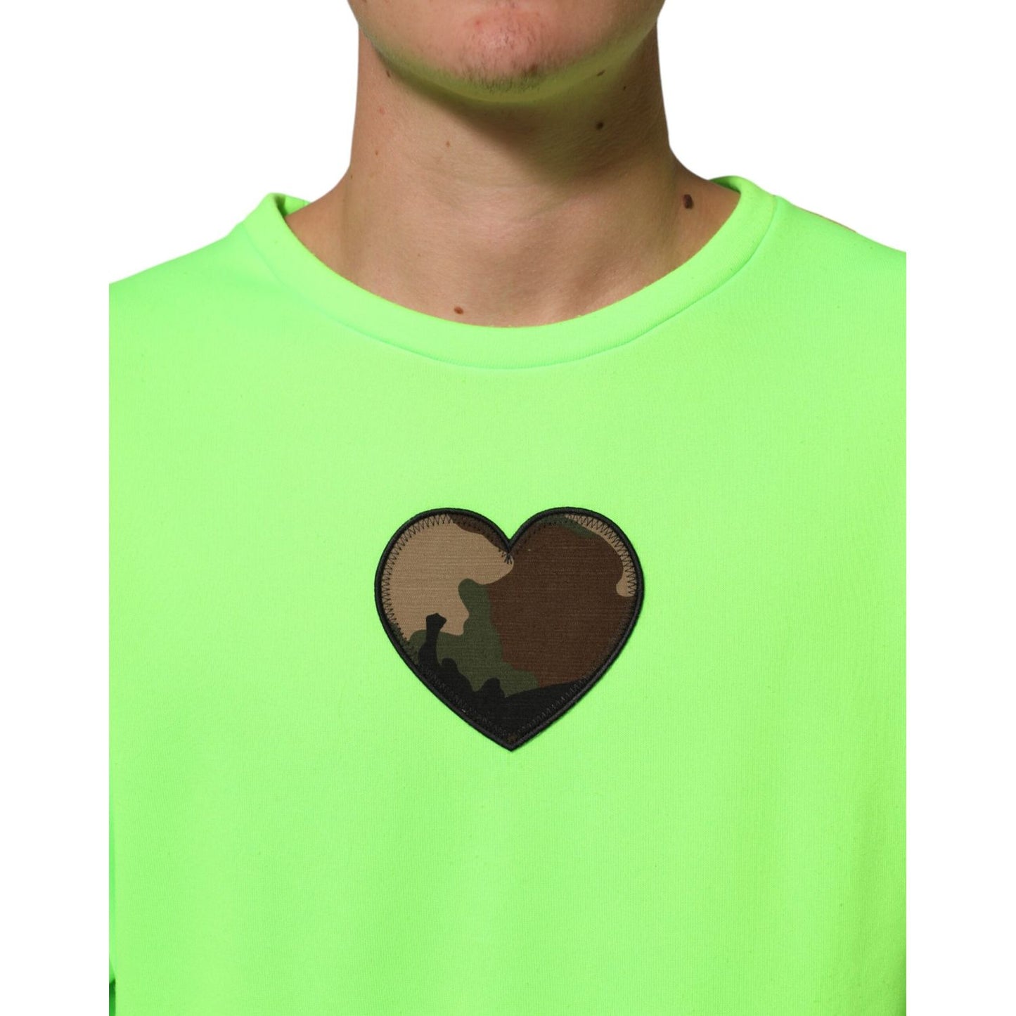 Dolce & Gabbana Green Patchwork Heart Men Sweatshirt Sweater