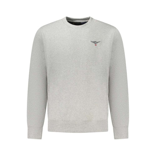 Accademia Militare Gray Cotton Men's Sweater with embroidery and logo, made from recycled cotton and polyester, crew neck style.
