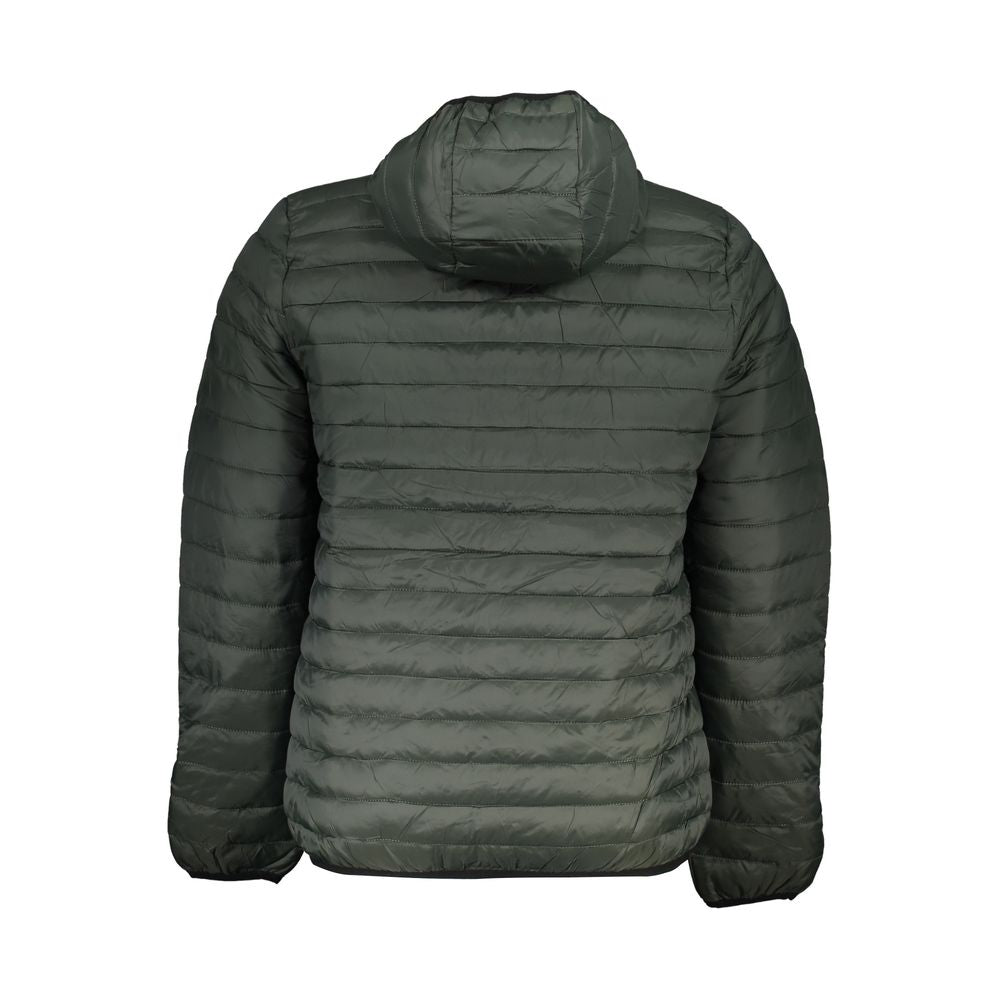 Back view of Gianmarco Venturi Green Polyamide Jackets & Coat with hood and two external pockets.