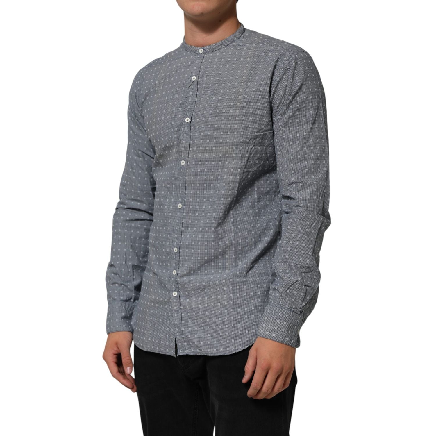 AGLINI Gray Polka Dot Cotton Button Down Long Sleeves Shirt