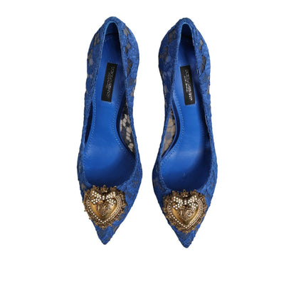 Dolce & Gabbana Blue Taormina Lace DEVOTION Pumps Shoes \