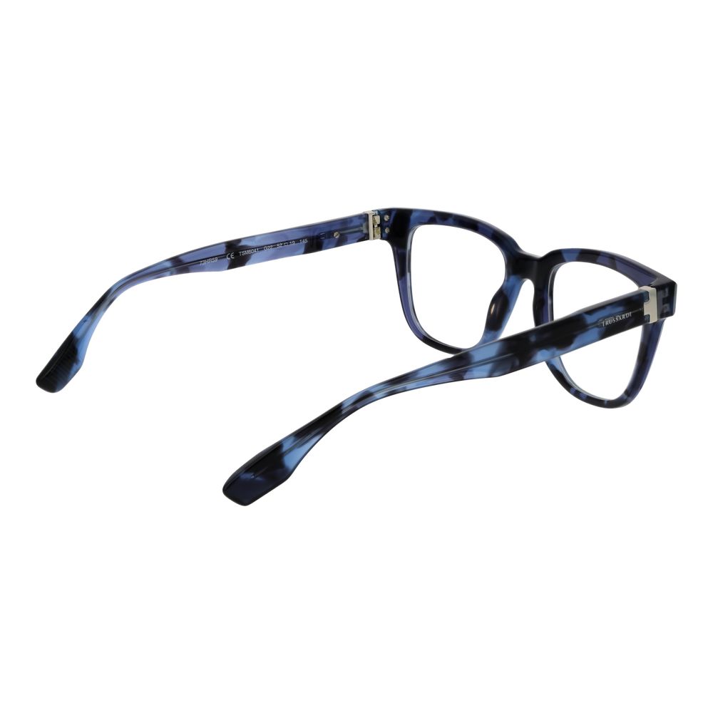 Trussardi Blue Acetate Glasses (Frames) for men with full-rim square design, blue color, acetate material, and demo lenses.