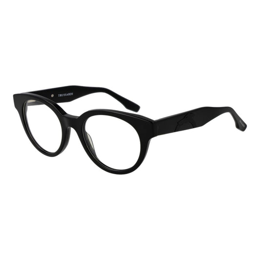 Trussardi Black Acetate Glasses (Frames) with full-rim browline style and demo lenses, unisex design, includes branded case.