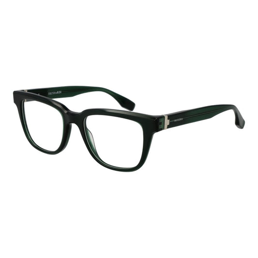Trussardi Green Acetate Glasses (Frames) full-rim rectangle style for men with demo lenses, spring hinge, includes branded case.