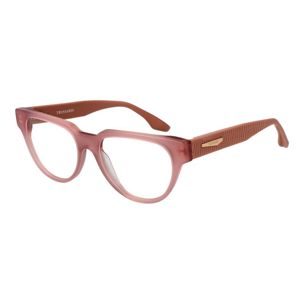 Trussardi Pink Acetate Glasses (Frames) for women with full-rim rose acetate frame, demo lenses, style panto, size 53-17-145.