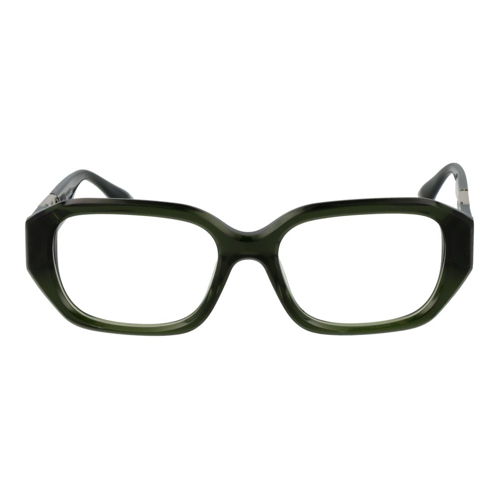 Trussardi Green Acetate Glasses (Frames) full-rim rectangle style for women with demo lenses and spring hinge, size 52-17-145.