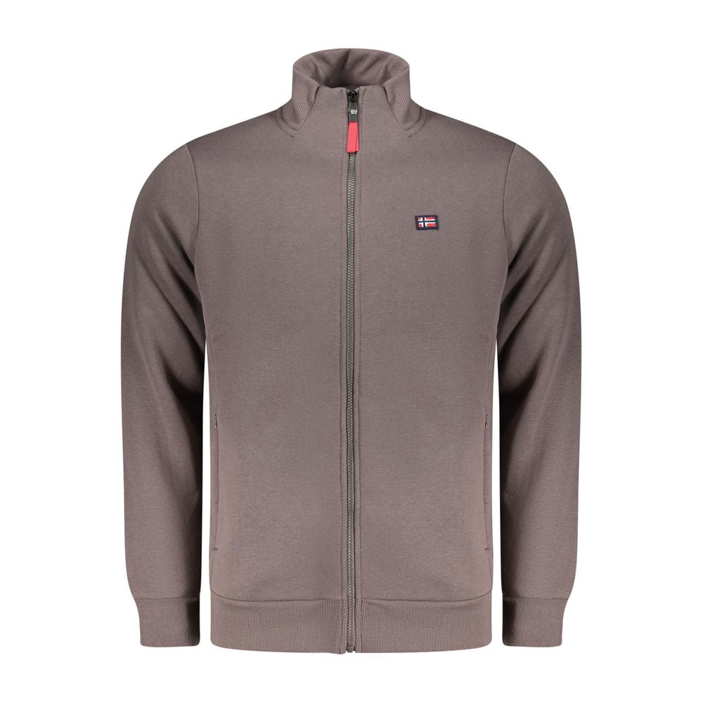 Norway 1963 Brown Cotton Sweatshirt with long sleeves, 2 zip pockets, applique logo, and front zip closure