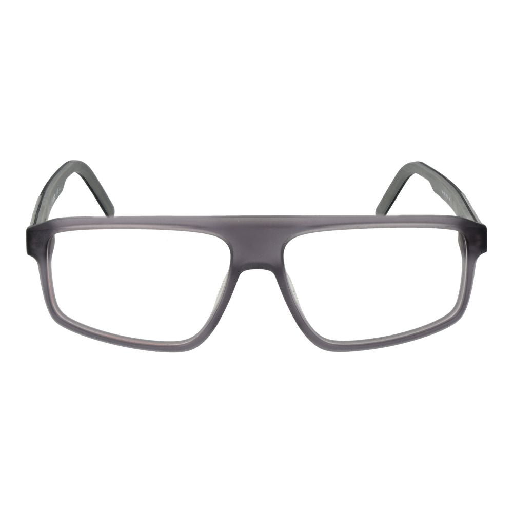 Hugo Boss Gray Acetate Glasses (Frames) for men with full-rim rectangle design, grey acetate frame, and demo lenses, size 56-14-145.