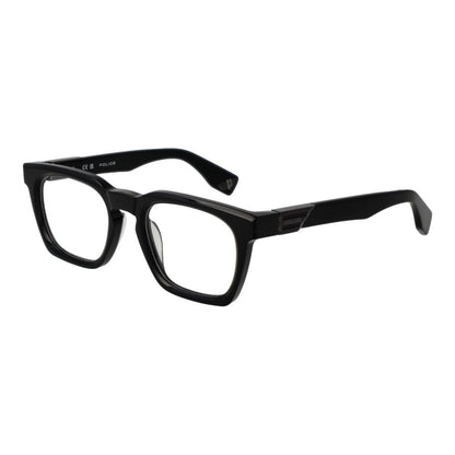 Police Black Cellulose Acetate Glasses (Frames) for men, full-rim square style, 51-22-145 size, with black frames and demo lenses.