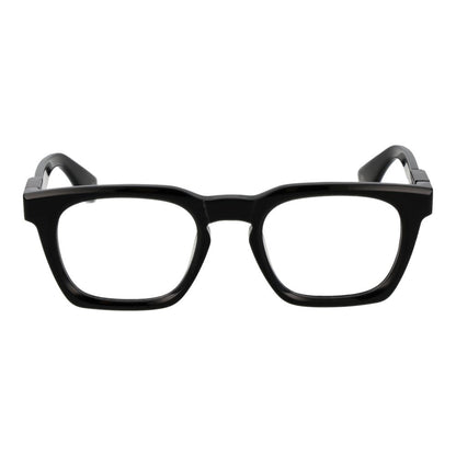 Police Black Cellulose Acetate Glasses (Frames) for men with square full-rim design, black frame, and demo lenses.