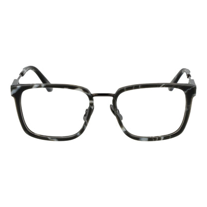 Police Gray Metal Glasses (Frames) square full-rim for men with demo lenses, gray metal frame, size 53-19-145, stylish eyewear.