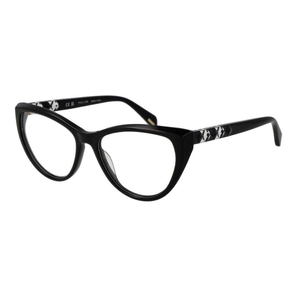 Police Black Plastic Glasses (Frames) for women, full-rim cat eye style in black with plastic demo lenses.