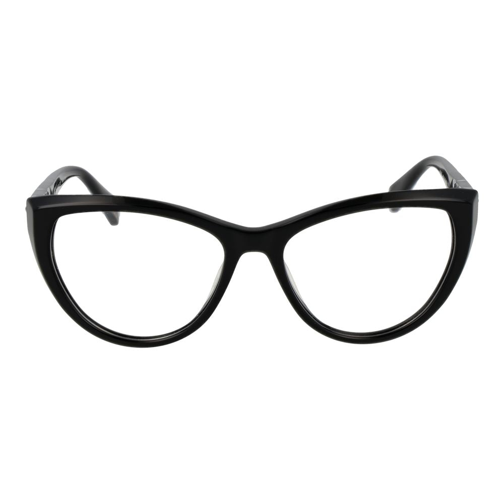 Police Black Plastic Glasses (Frames) for women, full-rim cat eye design with black plastic frame and demo lenses.