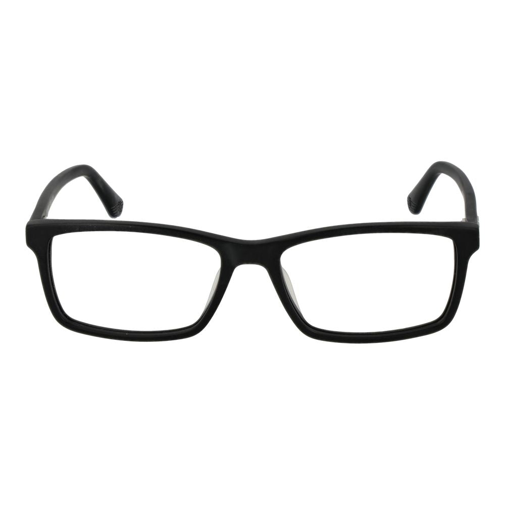 Police Black Cellulose Acetate Glasses (Frames), full-rim rectangular style for men, black color, cellulose acetate material, spring hinge.