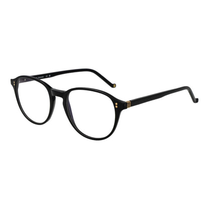 Hackett Black Acetate Glasses (Frames) featuring full-rim design, black color, and panto style with demo lenses.