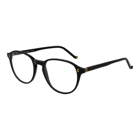 Hackett Black Acetate Glasses (Frames) featuring full-rim design, black color, and panto style with demo lenses.