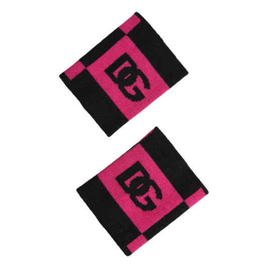 Dolce & Gabbana Black Pink DG Logo Cashmere 1 Pair Wristband