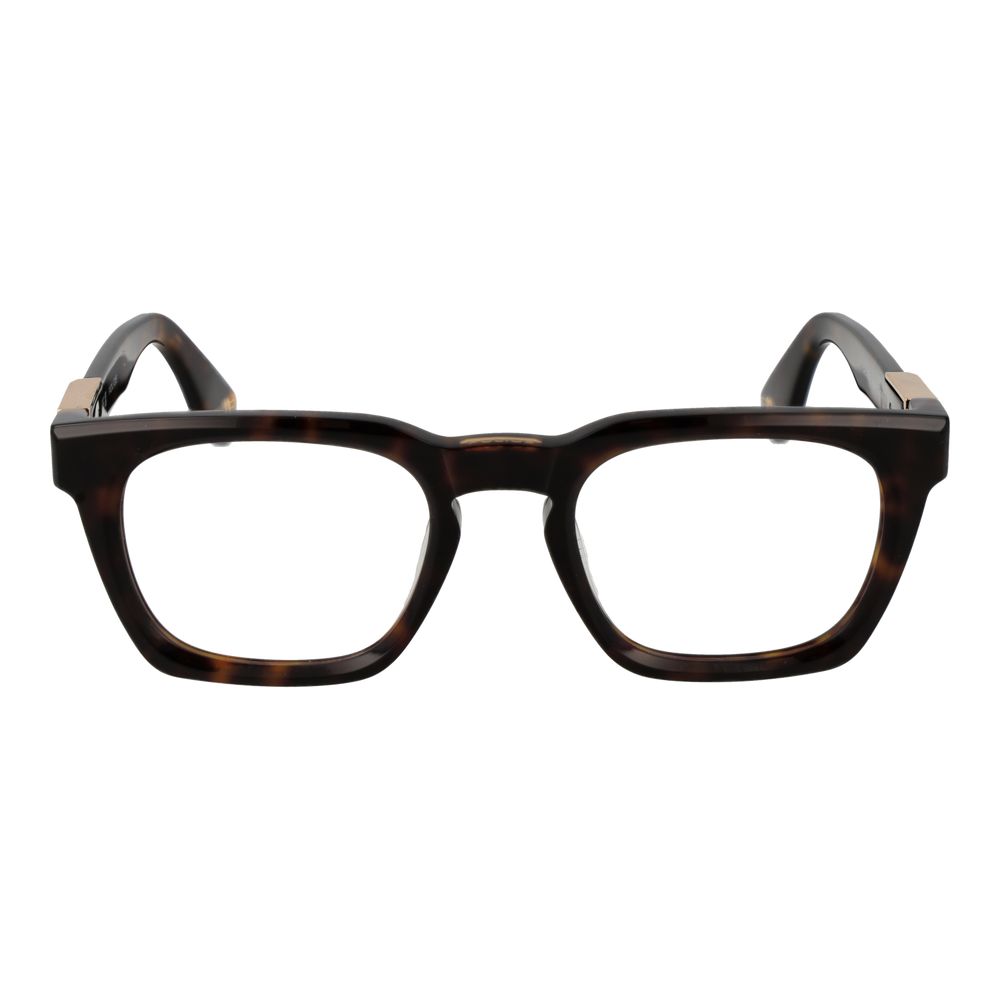 Police Brown Cellulose Acetate Glasses (Frames), full-rim square design with demo lenses in brown acetate for men, size 51-22-145.