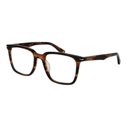 Police Brown Cellulose Acetate Glasses (Frames) - Men's square full-rim design with demo lenses, brown cellulose acetate.