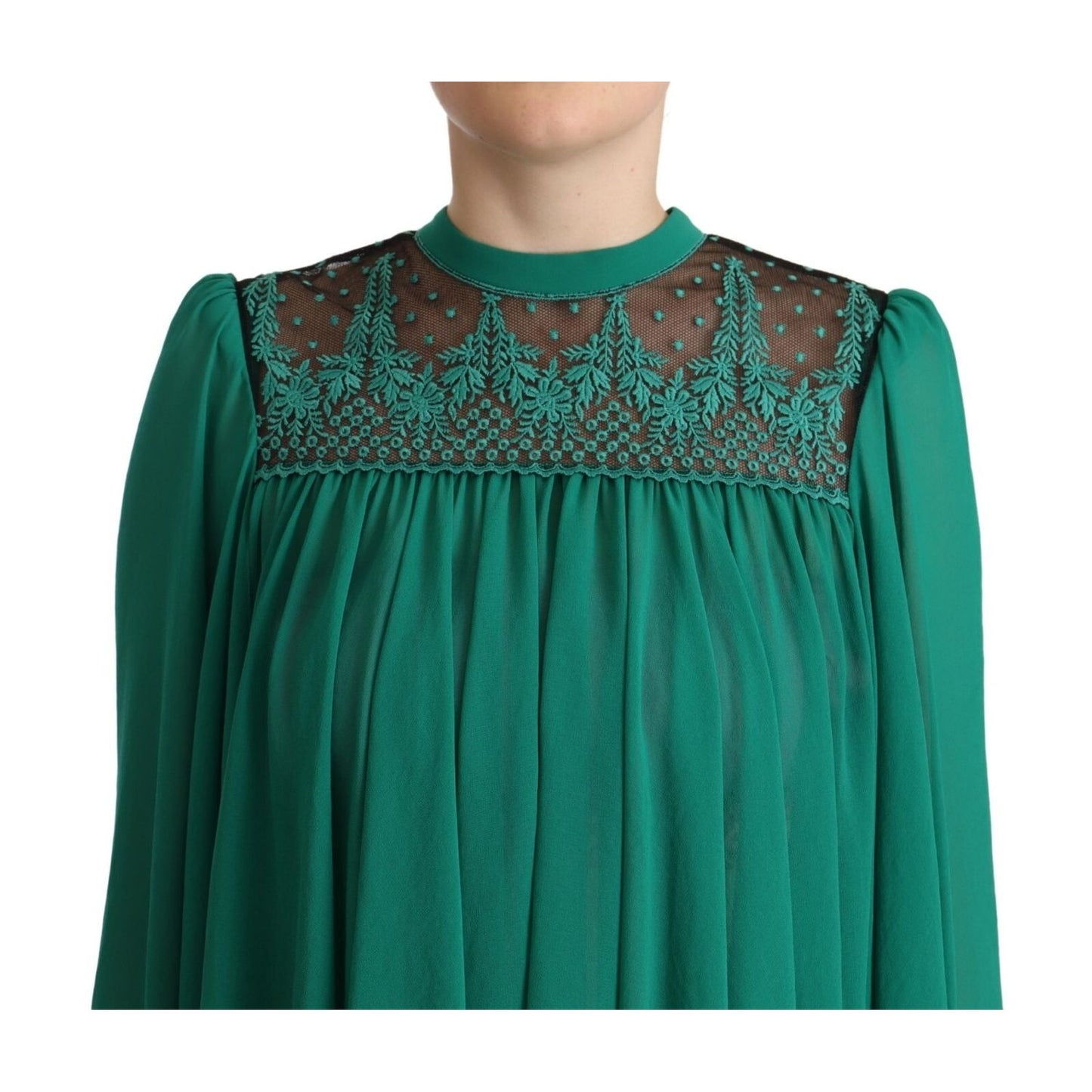Philosophy Green Lace Polyester Long Sleeves Pleated Top Blouse