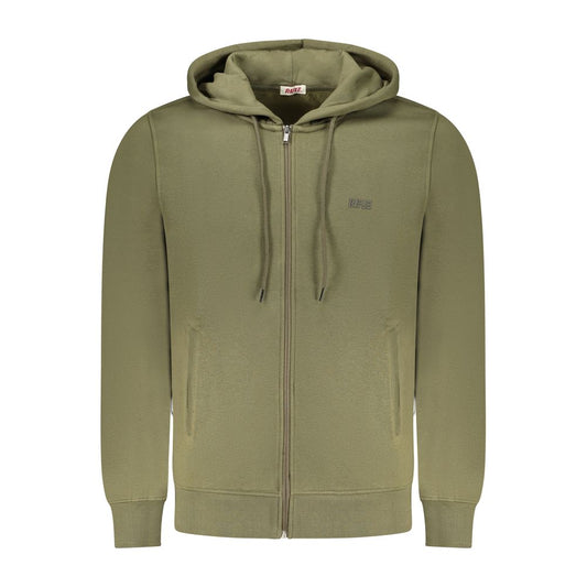 Rifle Green Cotton Men Sweater with hood, zip closure, and pockets showcasing comfort and modern style in a cotton-polyester blend.