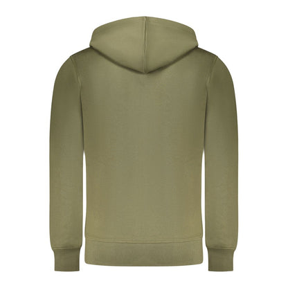 Rifle Green Cotton Men Sweater, back view of long-sleeved hoodie showcasing hood and sleek design with cotton-polyester blend.
