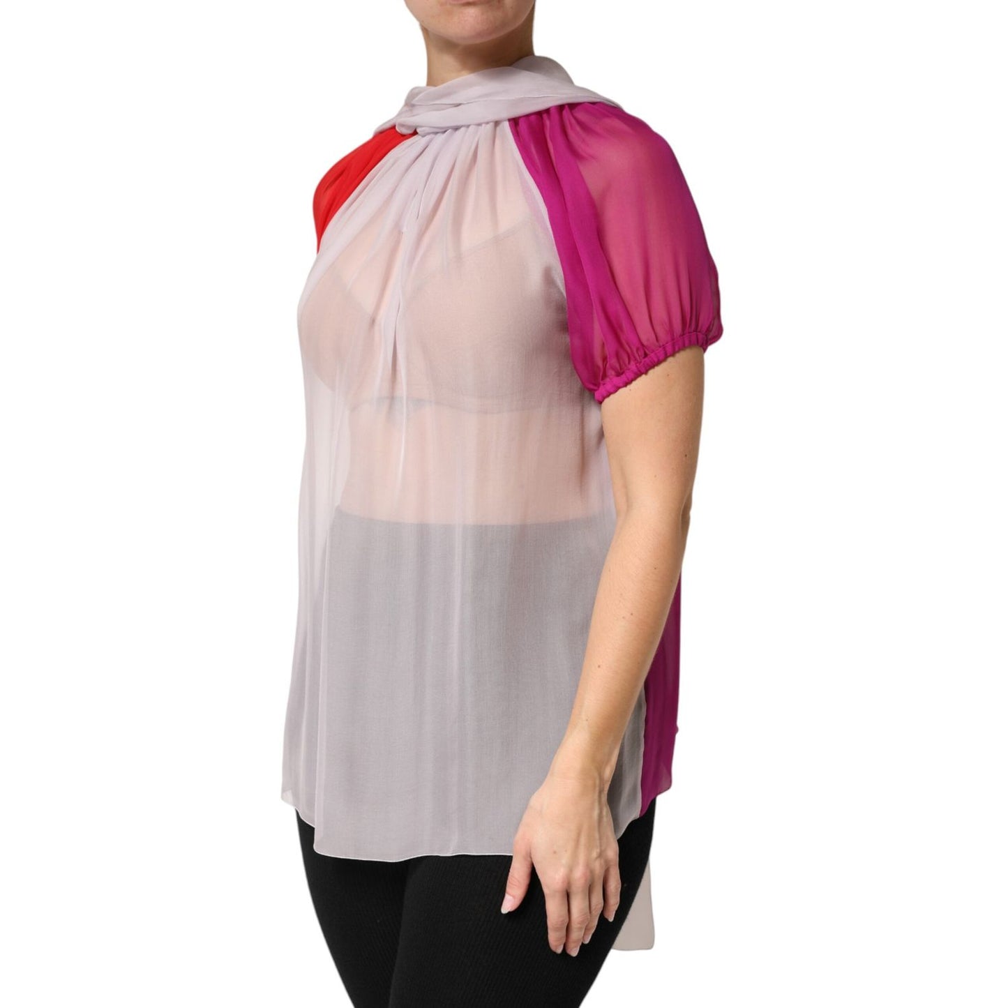 Dolce & Gabbana Multicolor Short Sleeves Silk Blouse Top